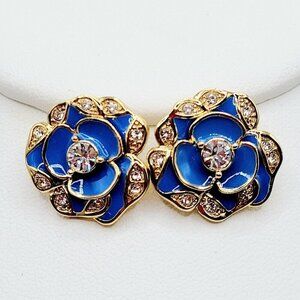 Kate Spade Beach House Bouquet Floral Stud Earrings Blue Pink Rhinestone VHTF
